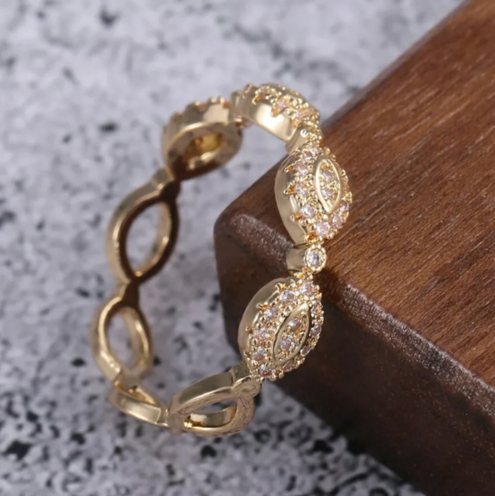 Yellow Gold Simulated Diamonds Ring - Picture 4 of 6